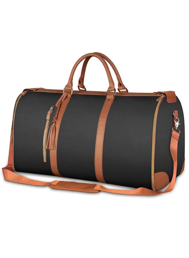 Travel Garment Bag Portable Luggage Organizer Large Capacity PU Leather Duffel Bag (W20.5 x D10.0 x H12.5)inch - Black / Brown 3