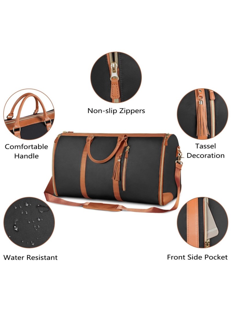 Travel Garment Bag Portable Luggage Organizer Large Capacity PU Leather Duffel Bag (W20.5 x D10.0 x H12.5)inch - Black / Brown
