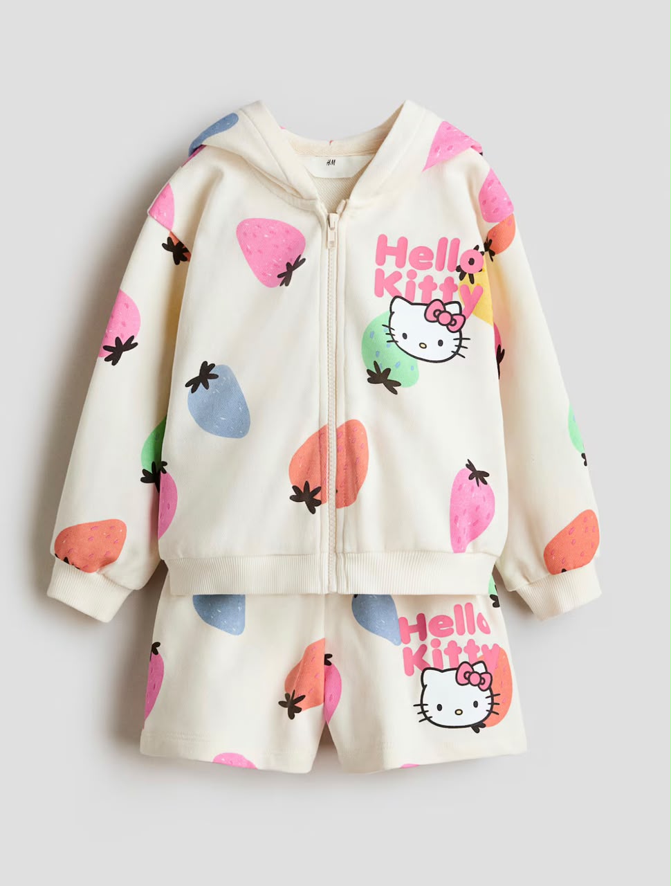 Hello Kitty Strawberry Print Kids Hoodie & Shorts Set