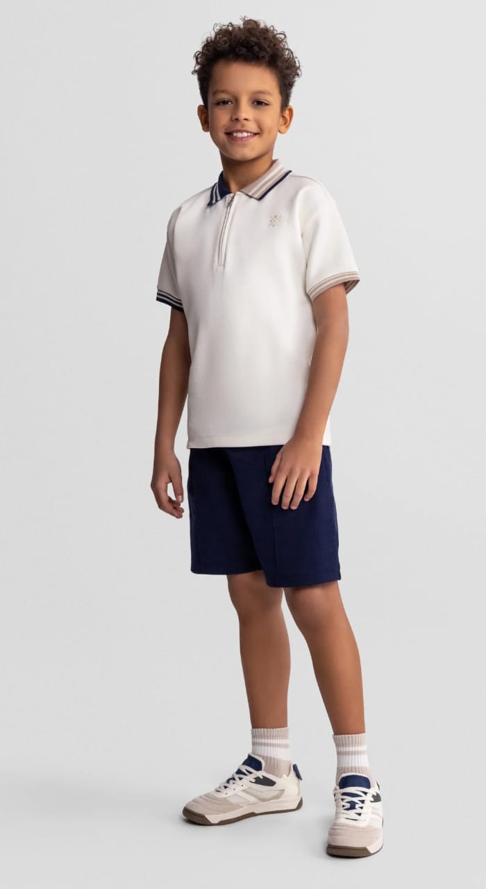 Boys’ Contrast Collar Polo Shirt & Navy Shorts Set
