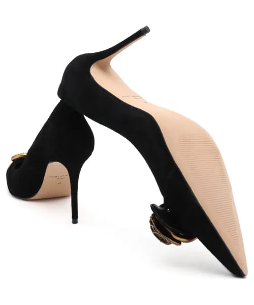 Women's Black Court Heels with Embellished Buckle Detail 3