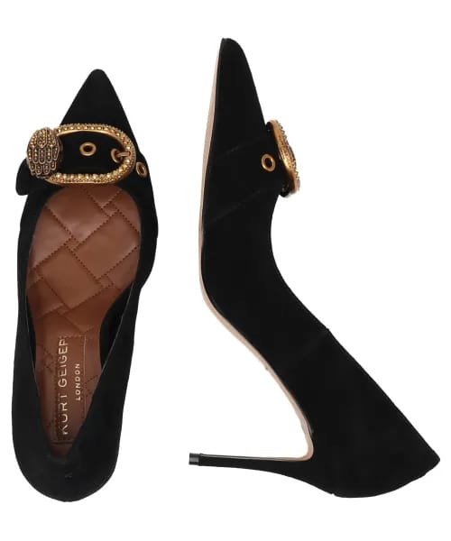 Women's Black Court Heels with Embellished Buckle Detail 5