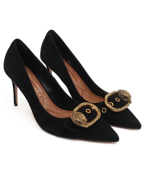 Women's Black Court Heels with Embellished Buckle Detail 2