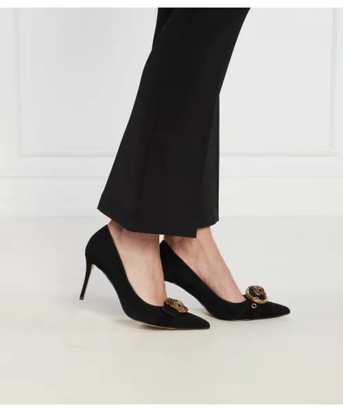 Women's Black Court Heels with Embellished Buckle Detail 4