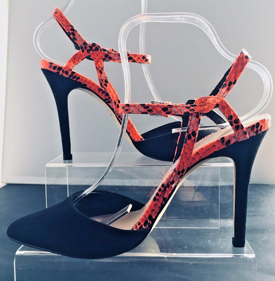 Women's Pointed Toe Stiletto Heels with Coral Snake Print Straps