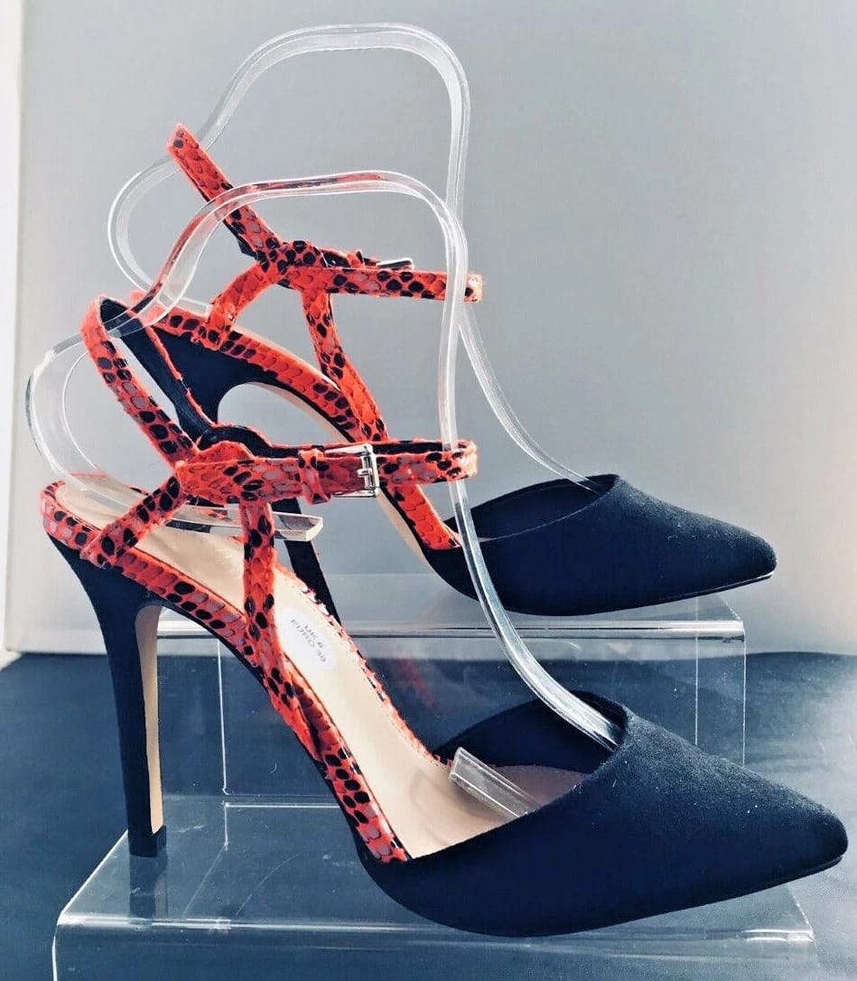 Women's Pointed Toe Stiletto Heels with Coral Snake Print Straps 5