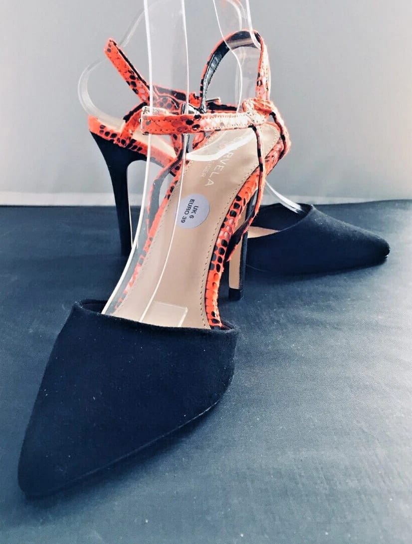 Women's Pointed Toe Stiletto Heels with Coral Snake Print Straps 4