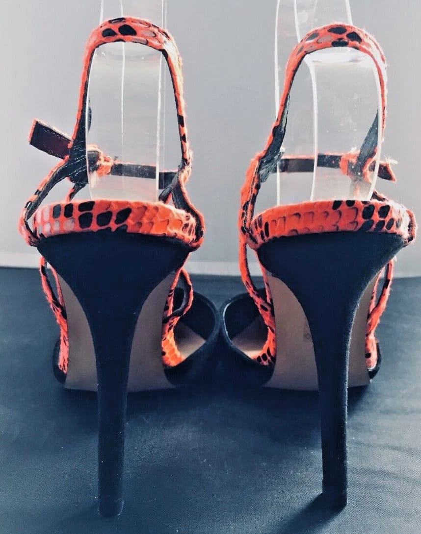 Women's Pointed Toe Stiletto Heels with Coral Snake Print Straps 3