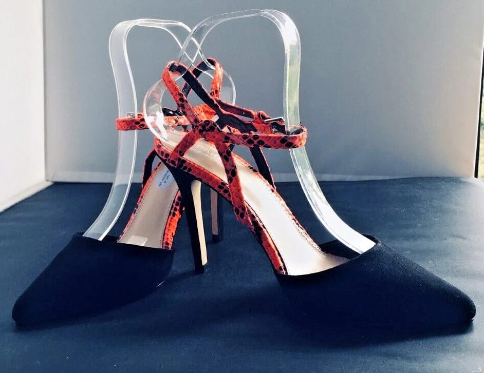 Women's Pointed Toe Stiletto Heels with Coral Snake Print Straps 2