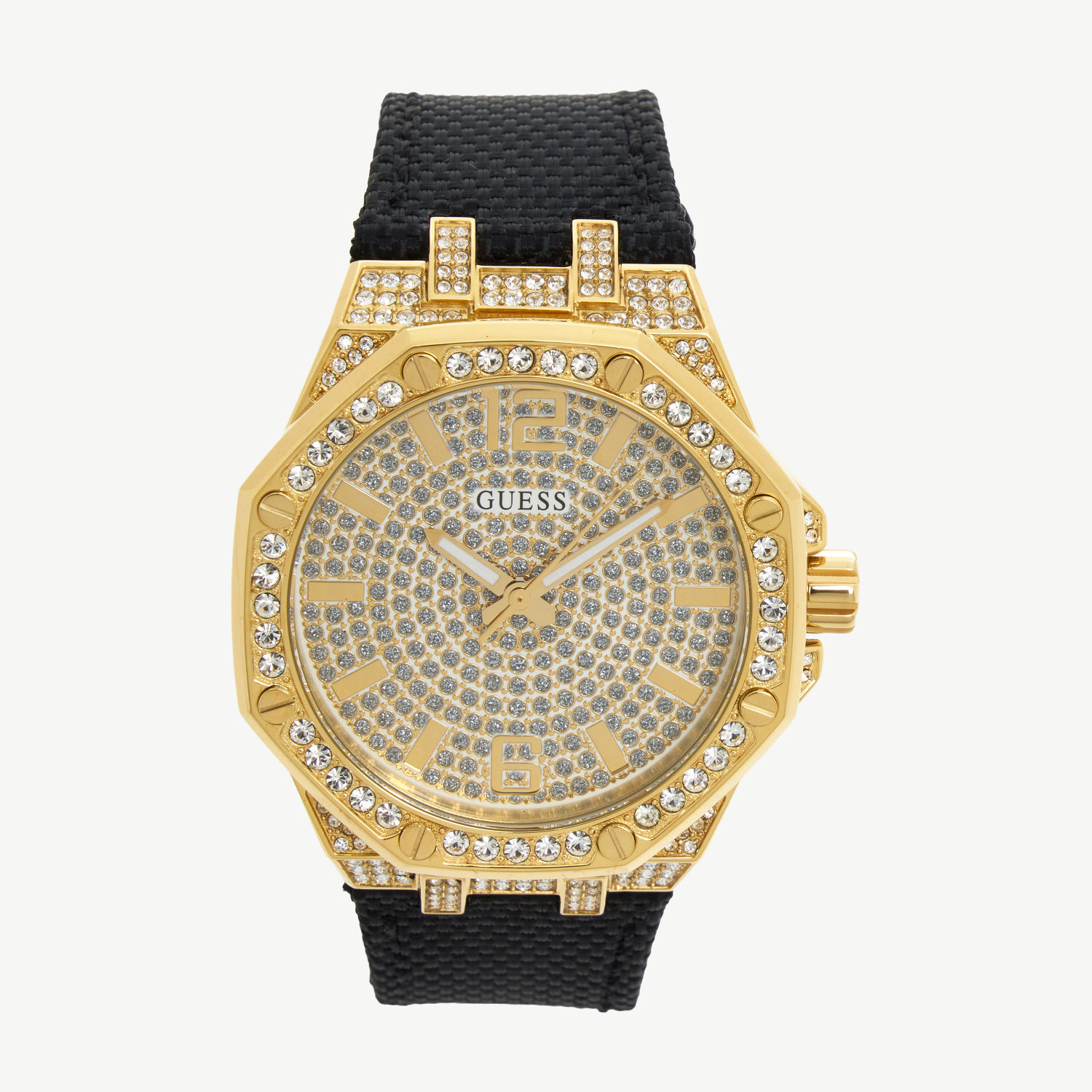 Black & Gold Tone Embellished Analogue Watch