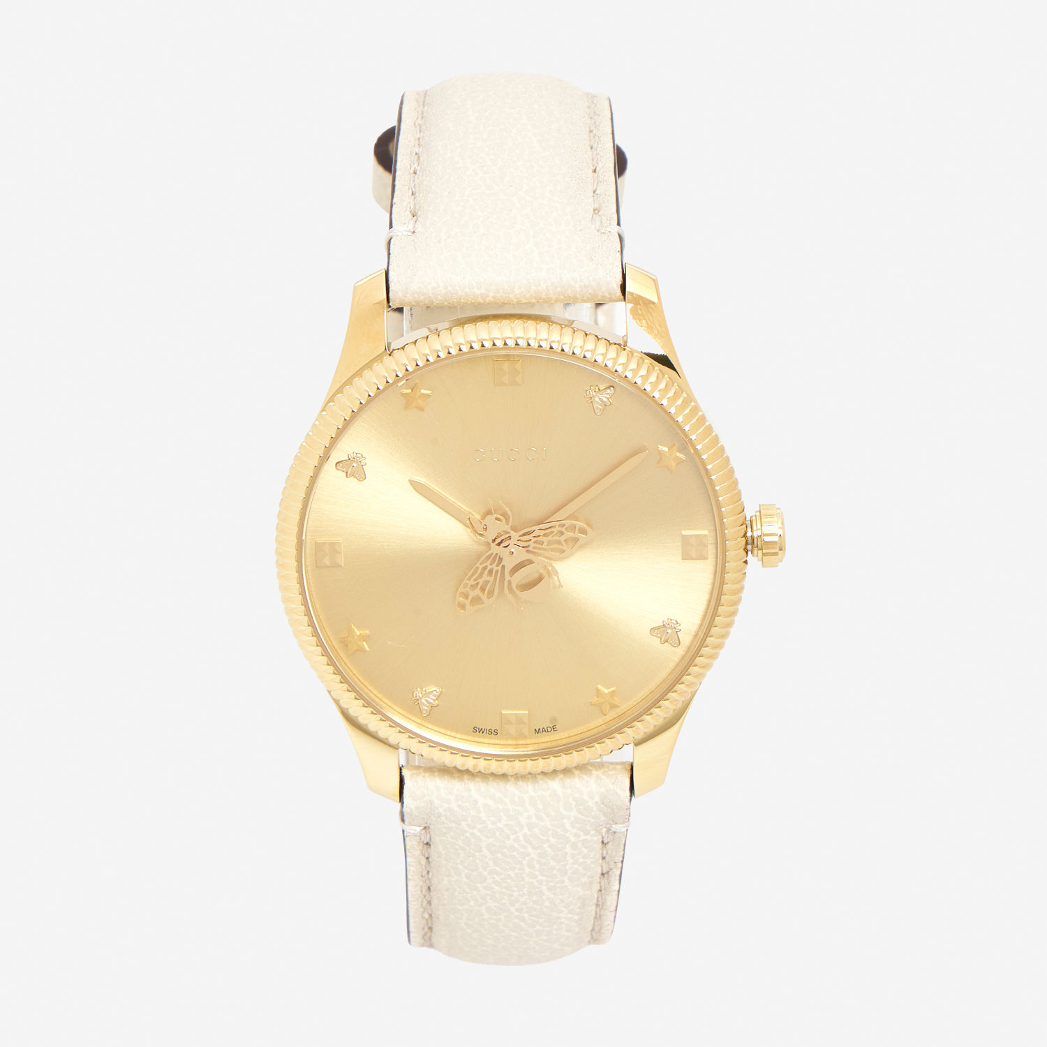 White & Gold Tone Leather Analogue Watch