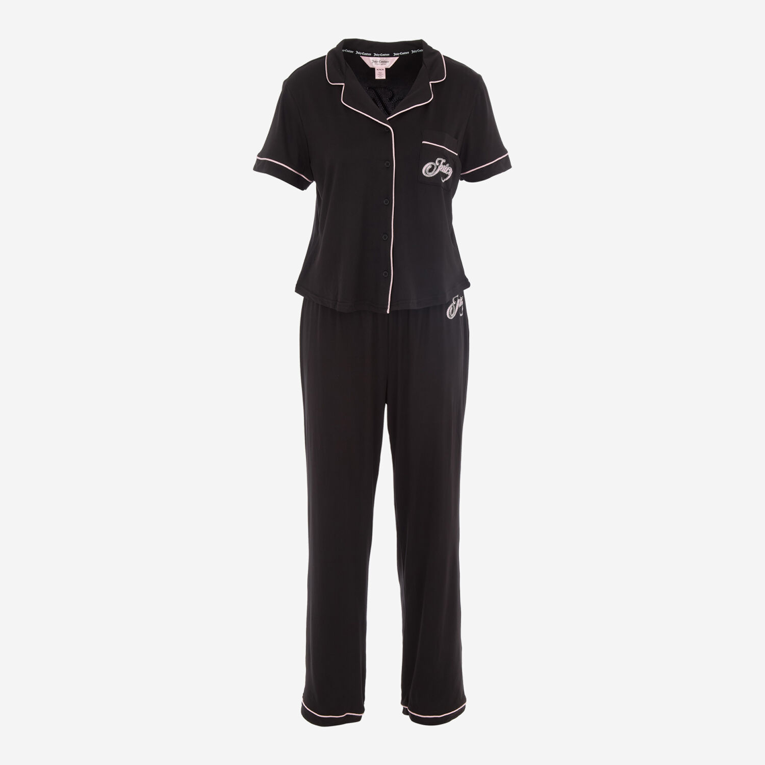 Black & Pink Piped Trim Pyjama Set