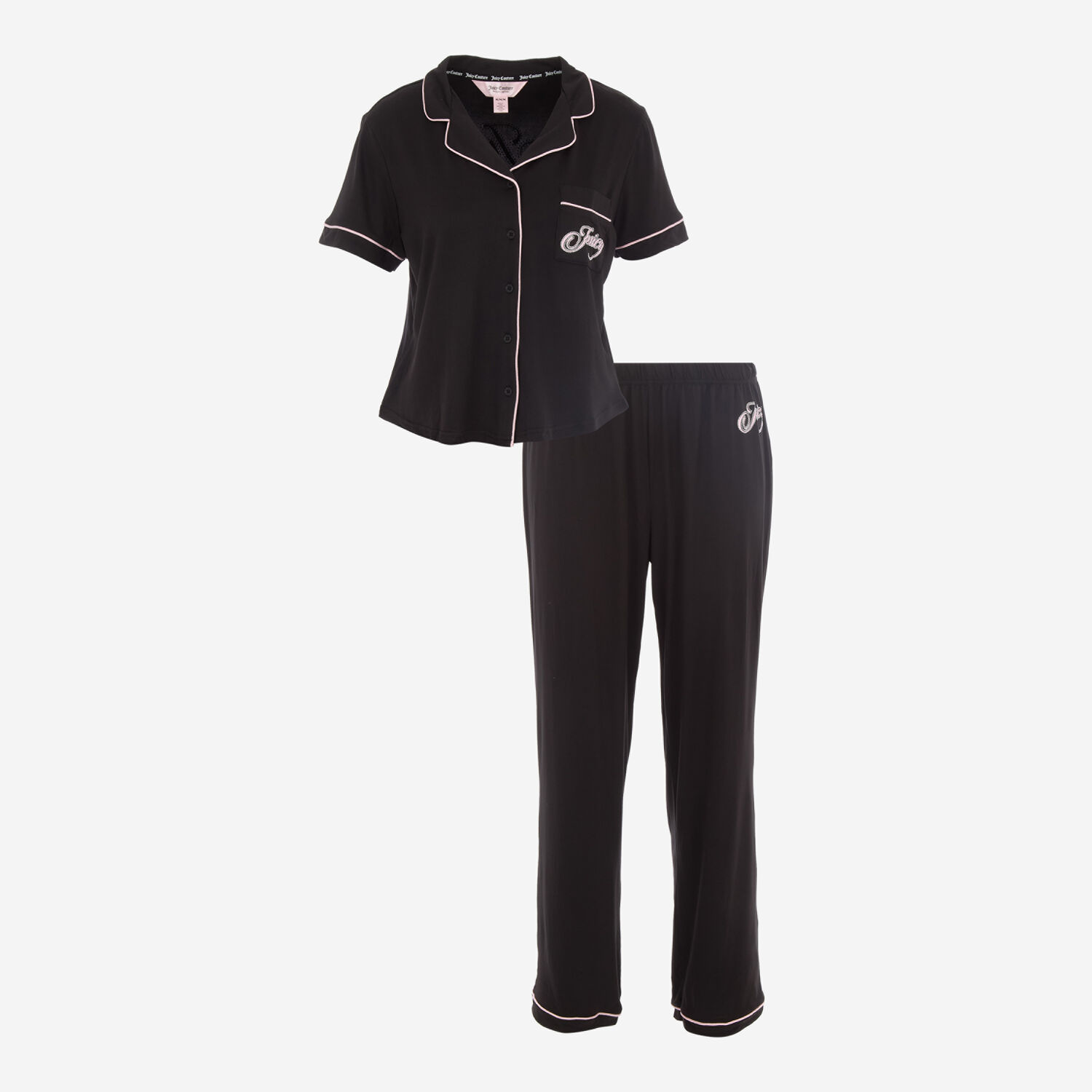 Black & Pink Piped Trim Pyjama Set 2