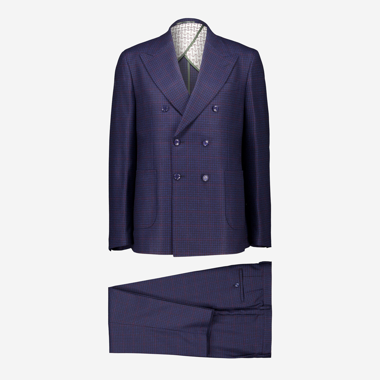 Navy Check Wool Tailored Two Piece Suit