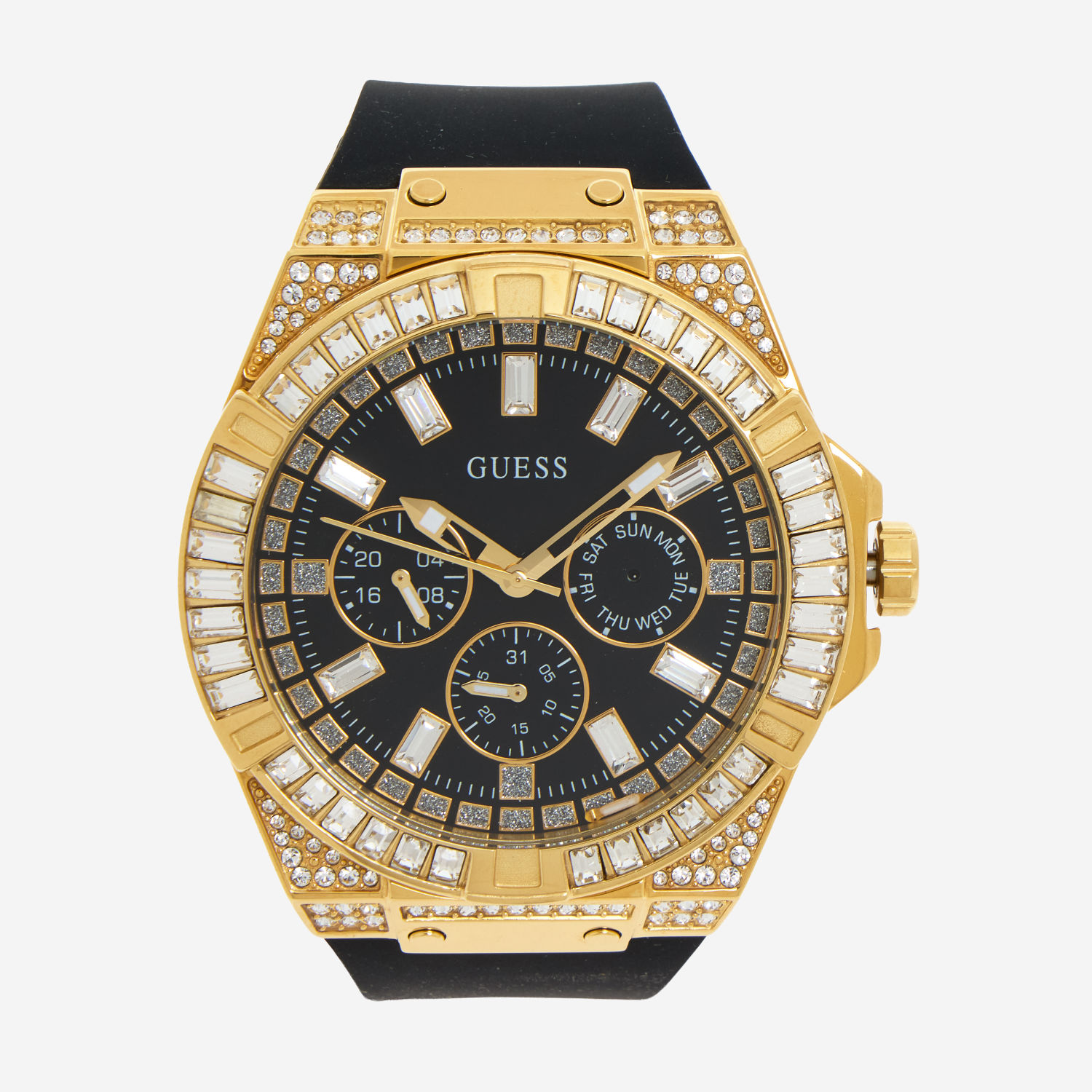  Black & Gold Tone Embellished Chronograph Watch