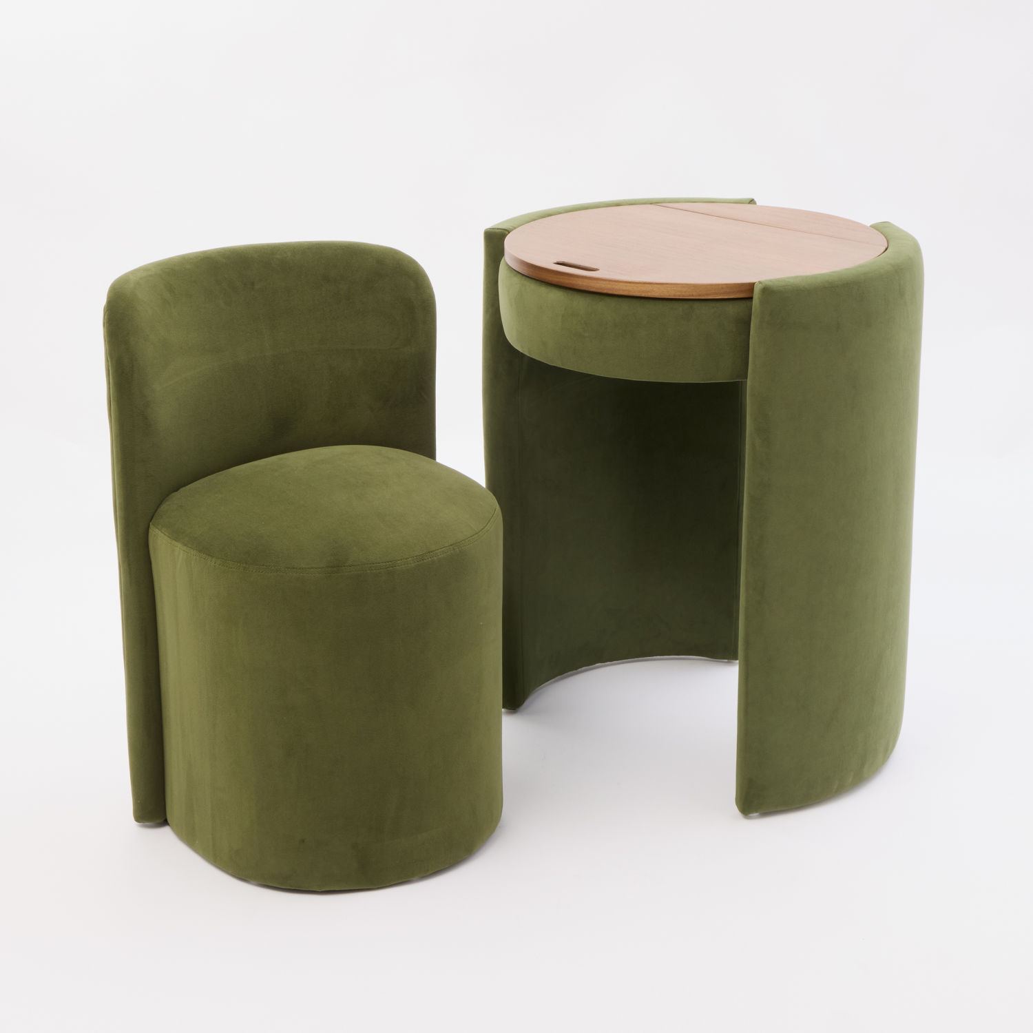 Green Velvet Vanity Table & Stool Set