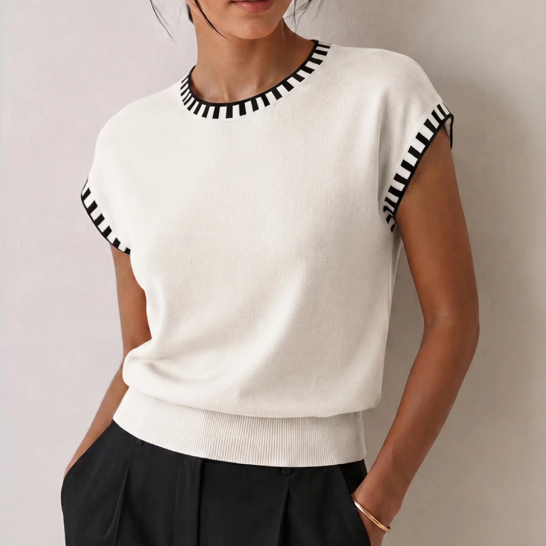 Contrast Trim Cap Sleeve Knit Top
