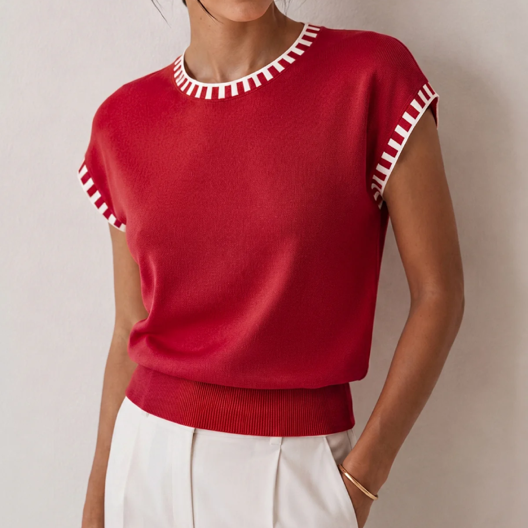Contrast Trim Cap Sleeve Knit Top 2