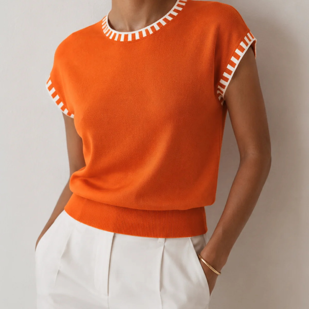 Contrast Trim Cap Sleeve Knit Top 3