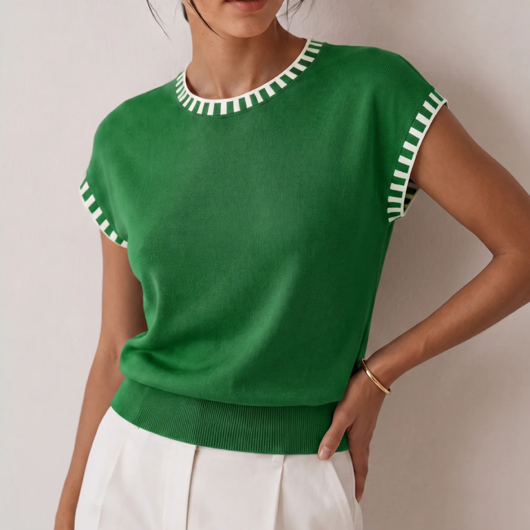 Contrast Trim Cap Sleeve Knit Top 5