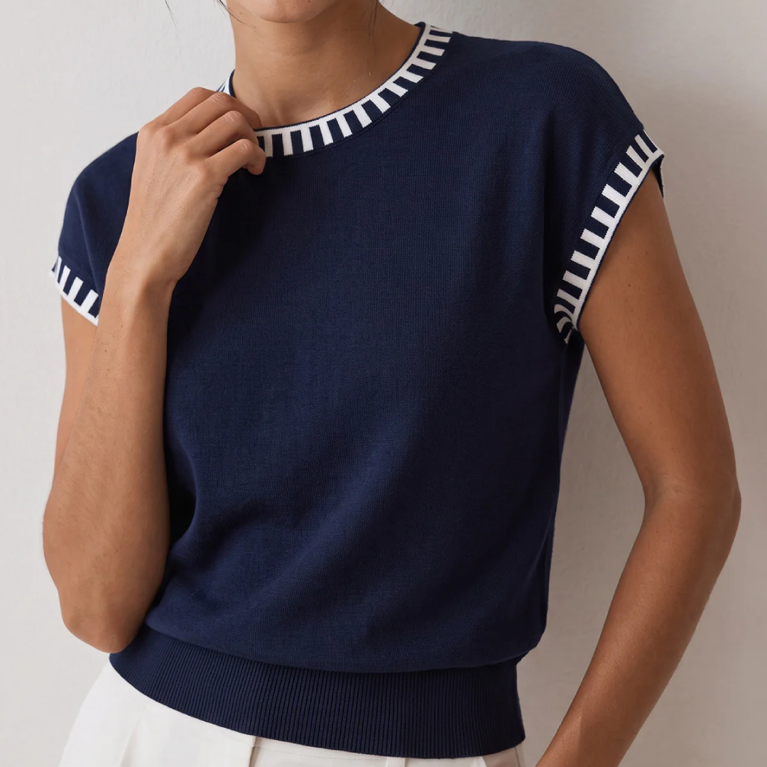 Contrast Trim Cap Sleeve Knit Top 6