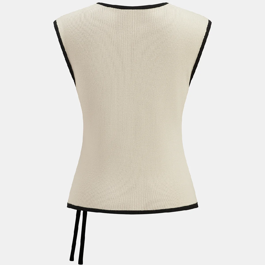 Contrast Trim Wrap Knit Top with Side Tie 3