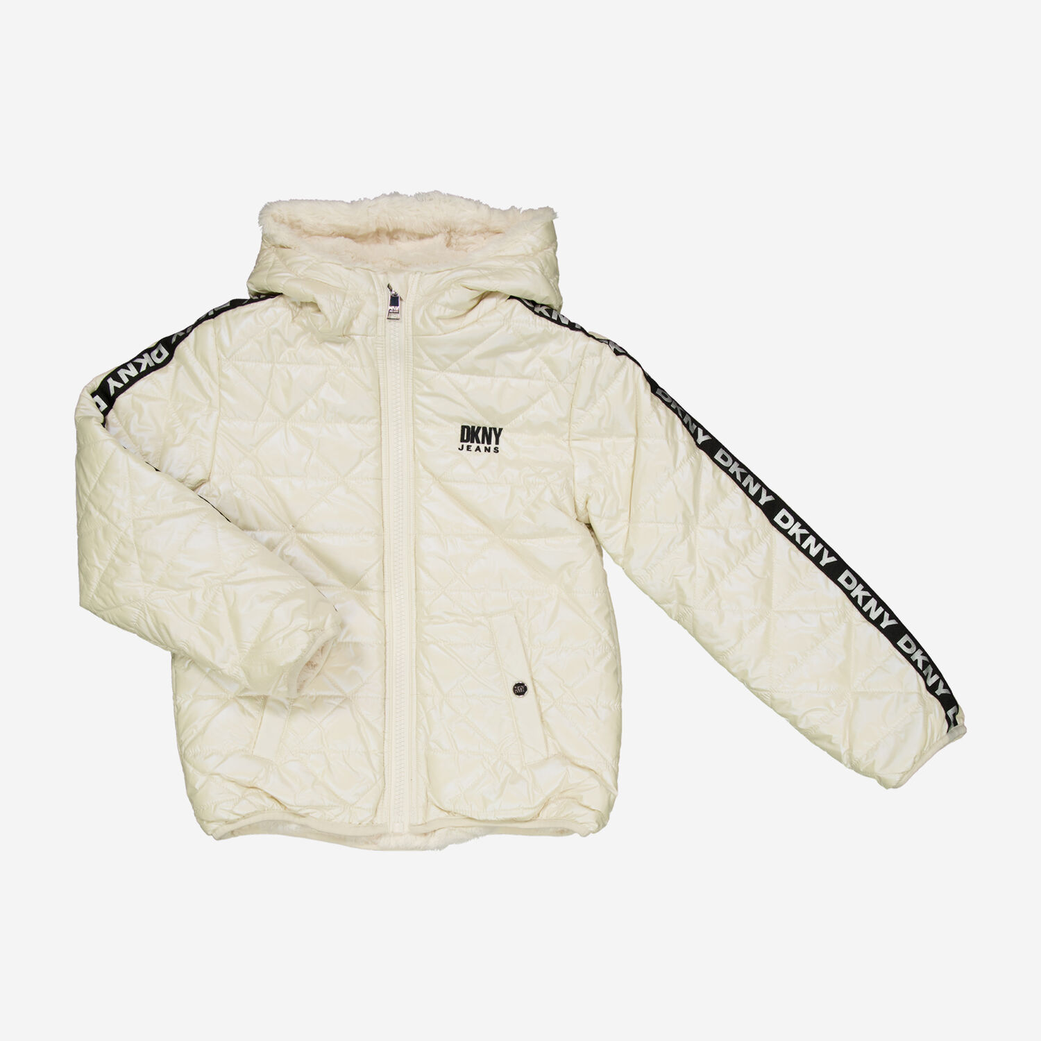 Cream Iridescent Quilted Faux Fur Lined Jacket