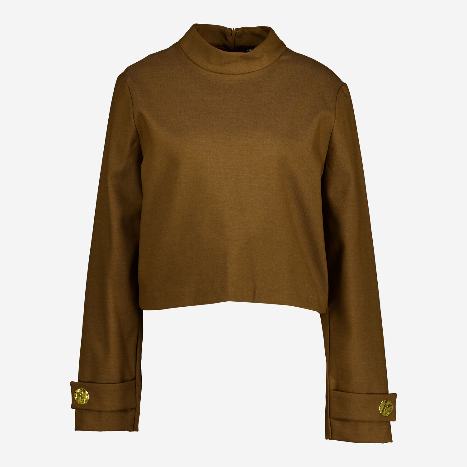 Mocha Brown Elegant High-Neck Cropped Blouse 2