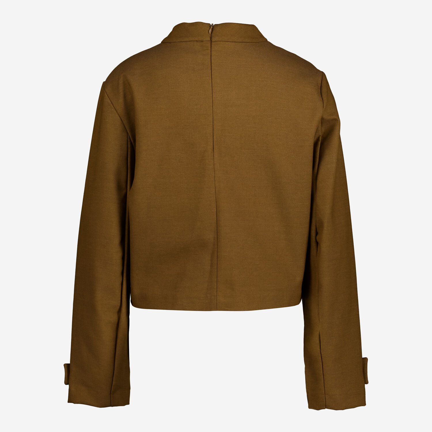 Mocha Brown Elegant High-Neck Cropped Blouse