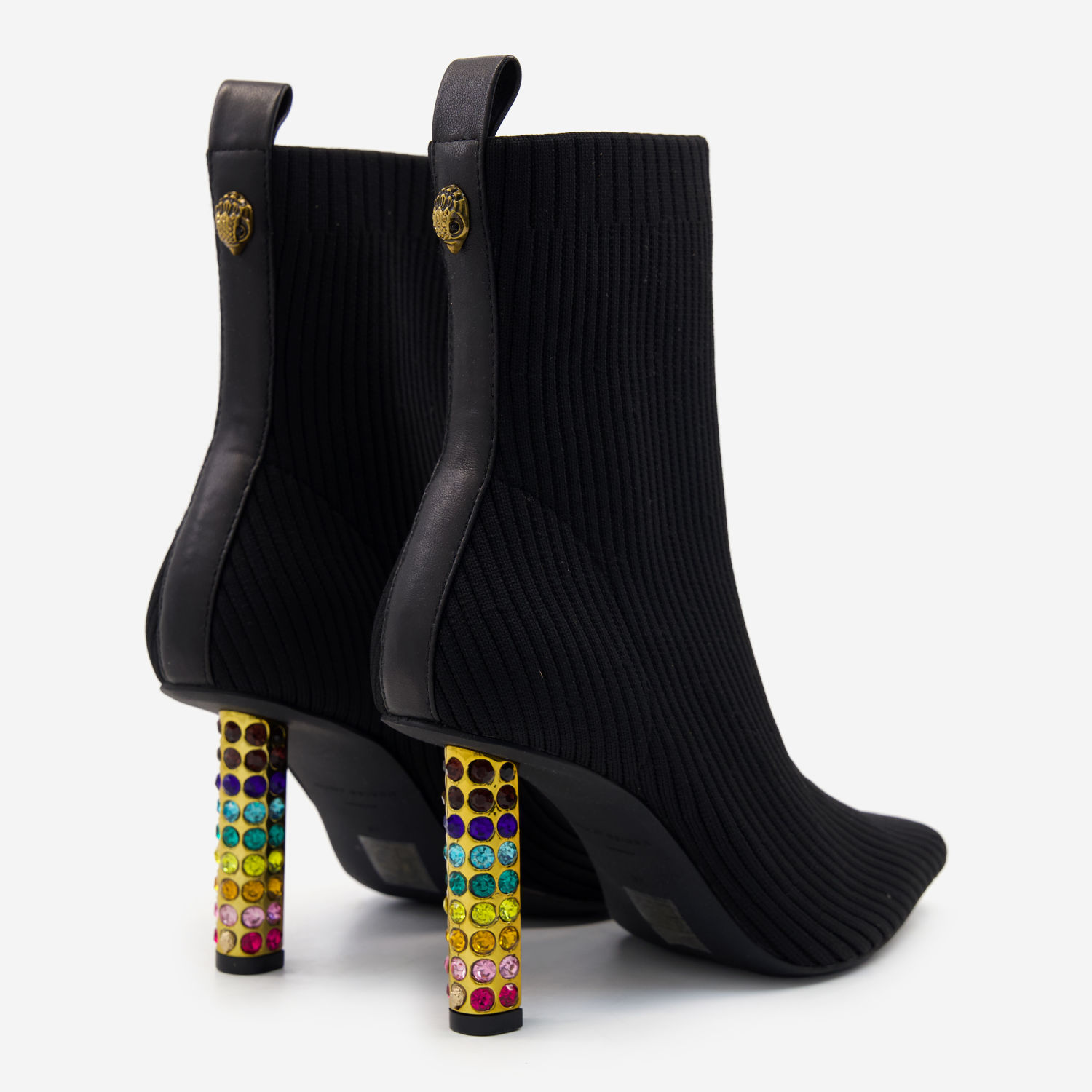 Black Mayfair Knit Ankle Boots with Embellished Block Heel 2
