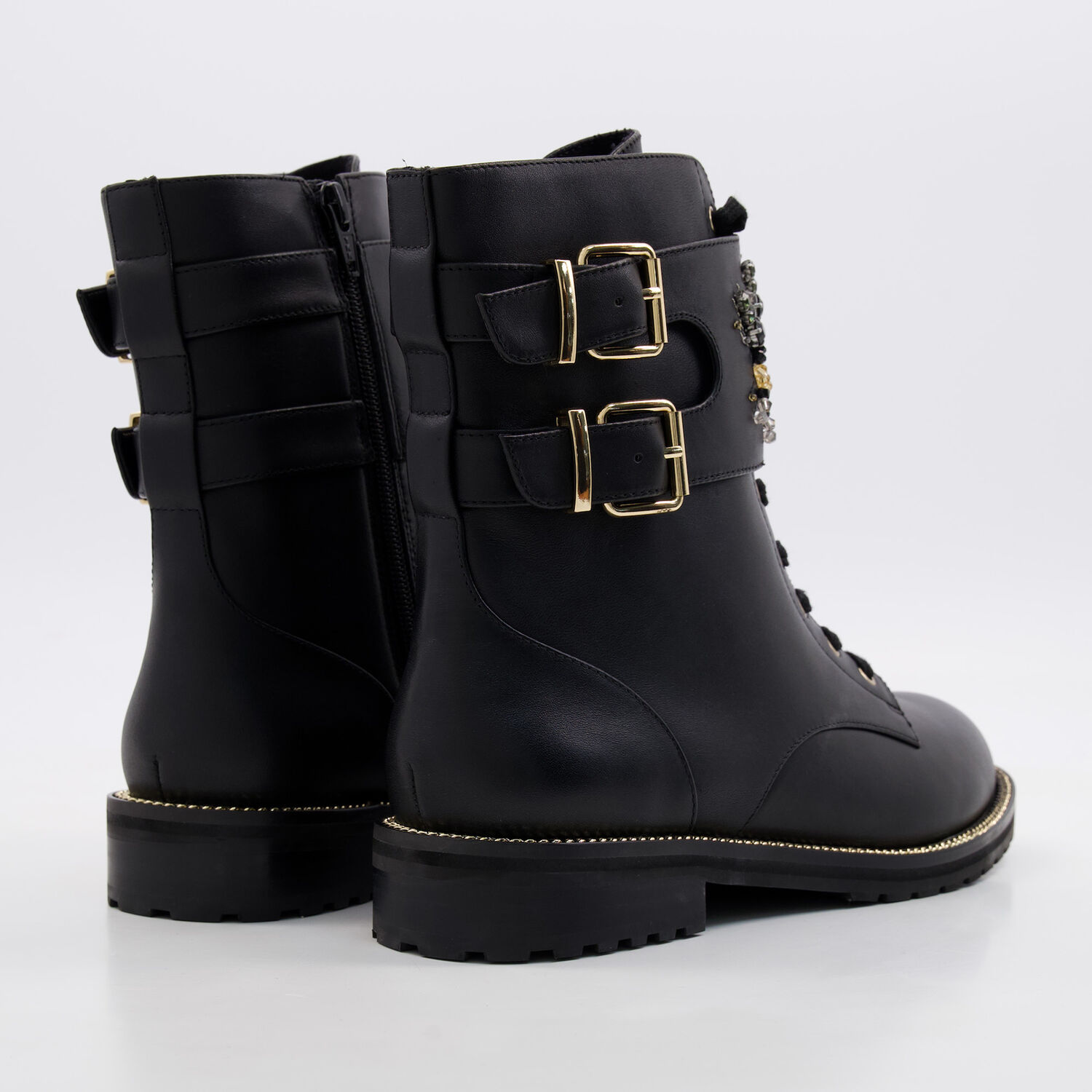 Black Embellished Eye Combat Boots 2