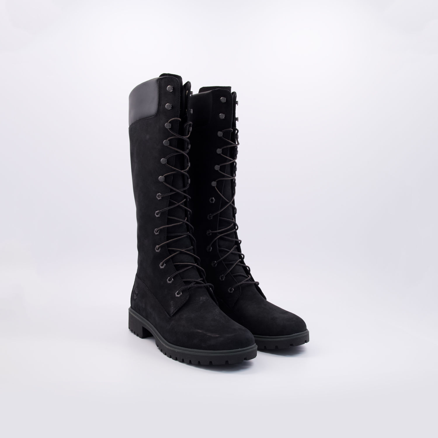 Black Nubuck Knee High Lace-Up Boots