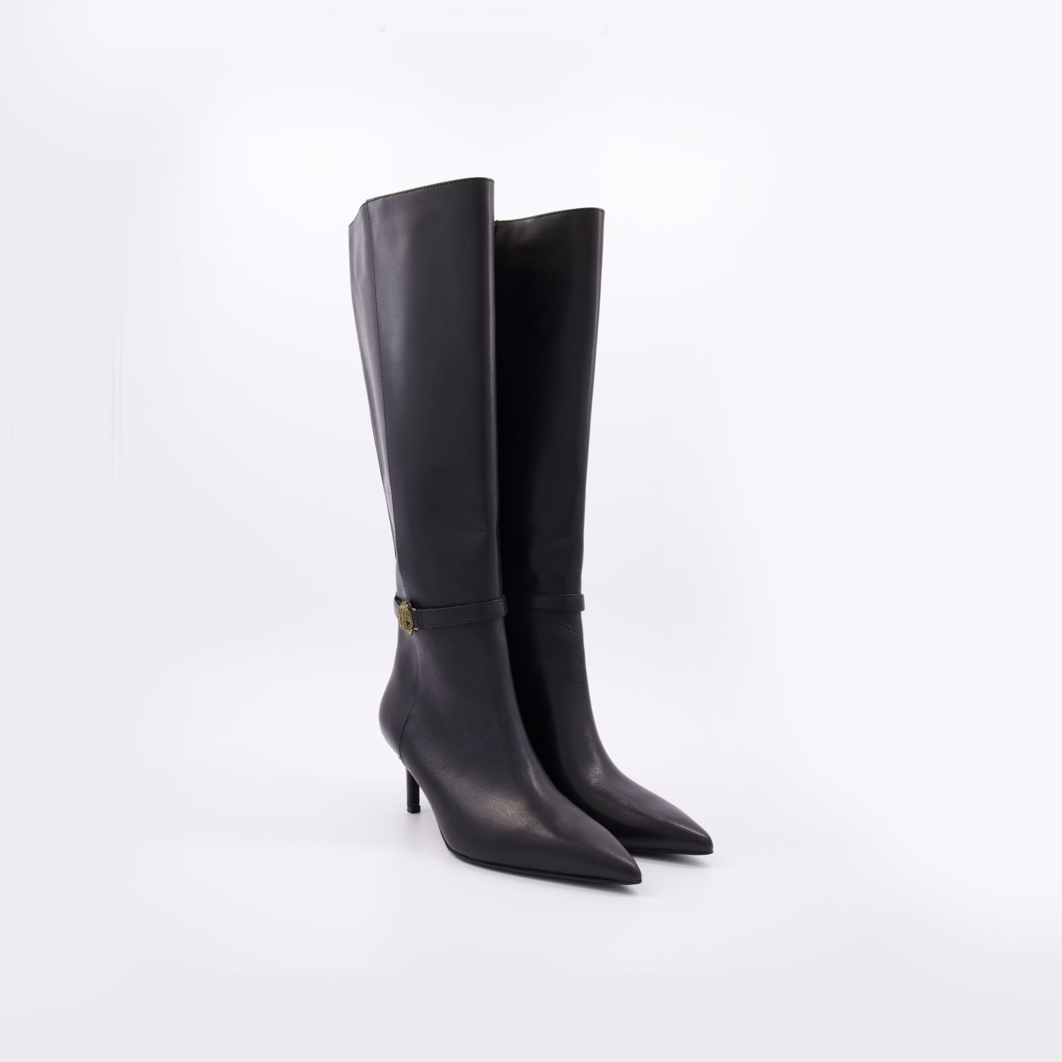 Black Leather Knee High Boots