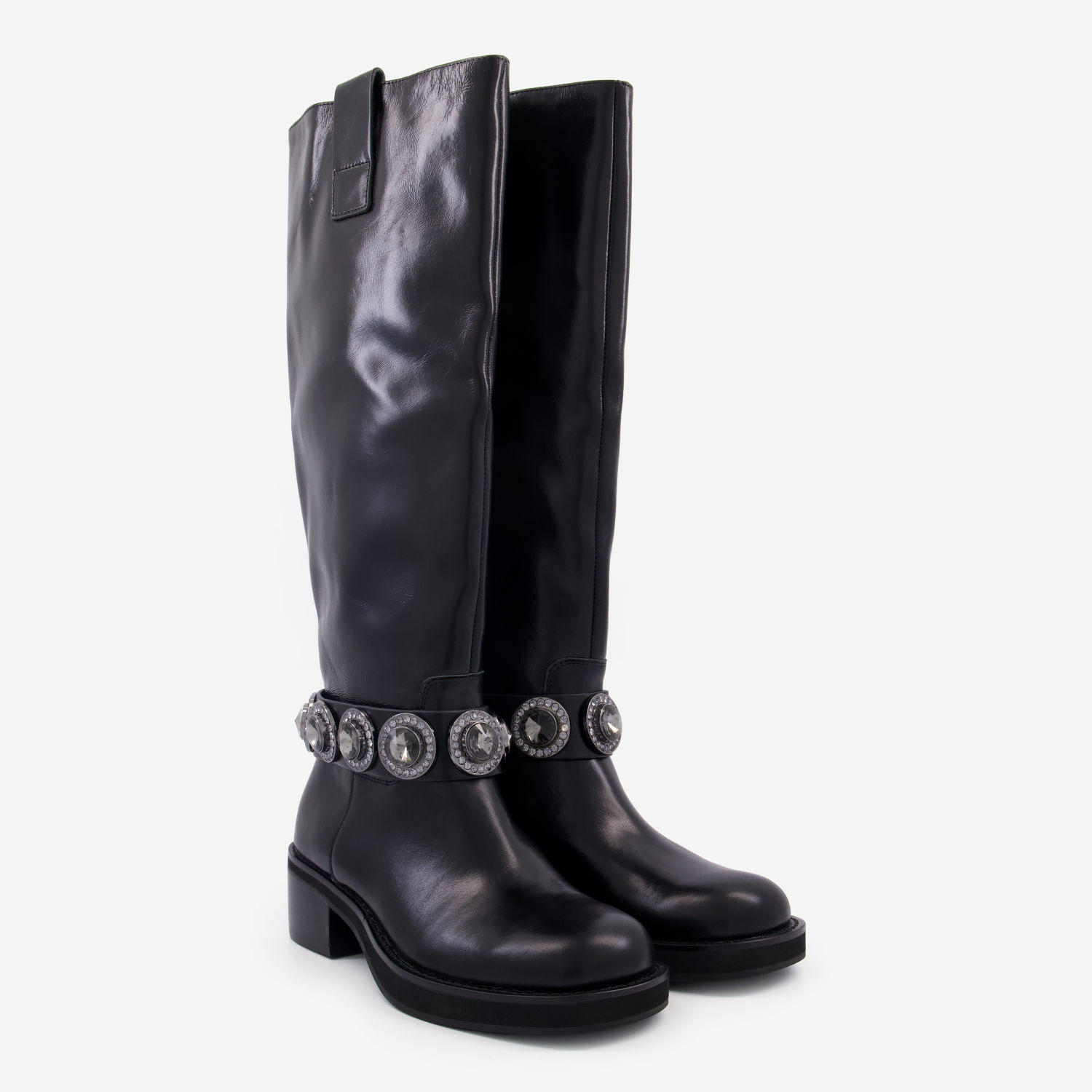 Black Leather Octavia Knee High Boots