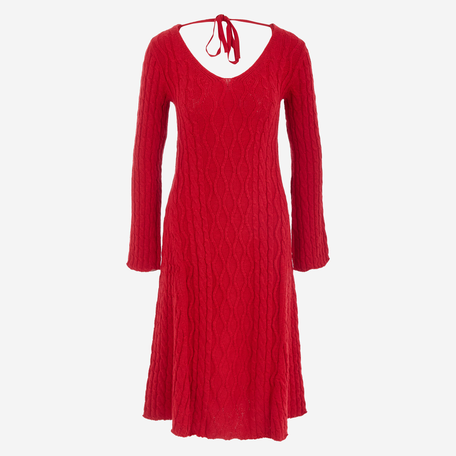 Red A Line Cable Knit Midi Dress