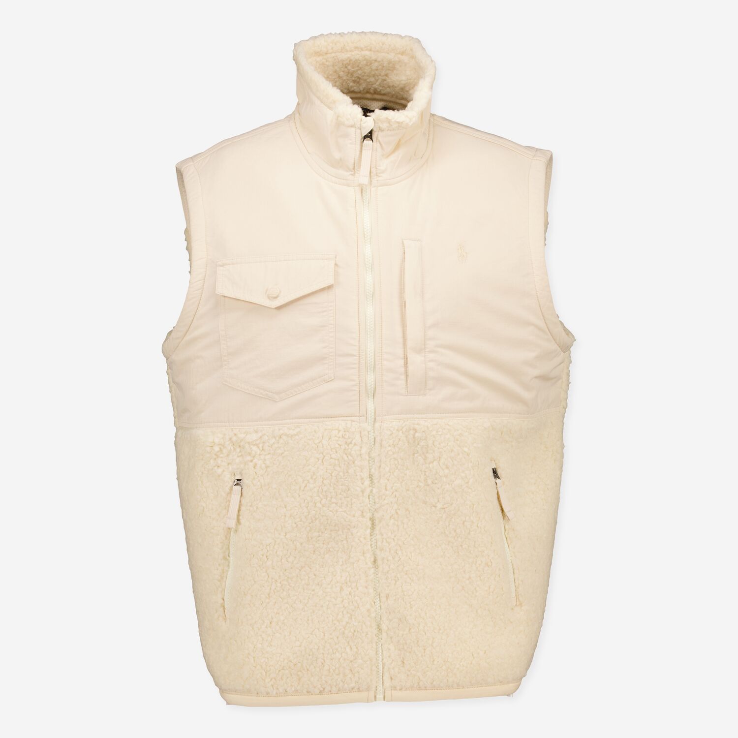 Cream Fluffy Embroidered Logo Gilet