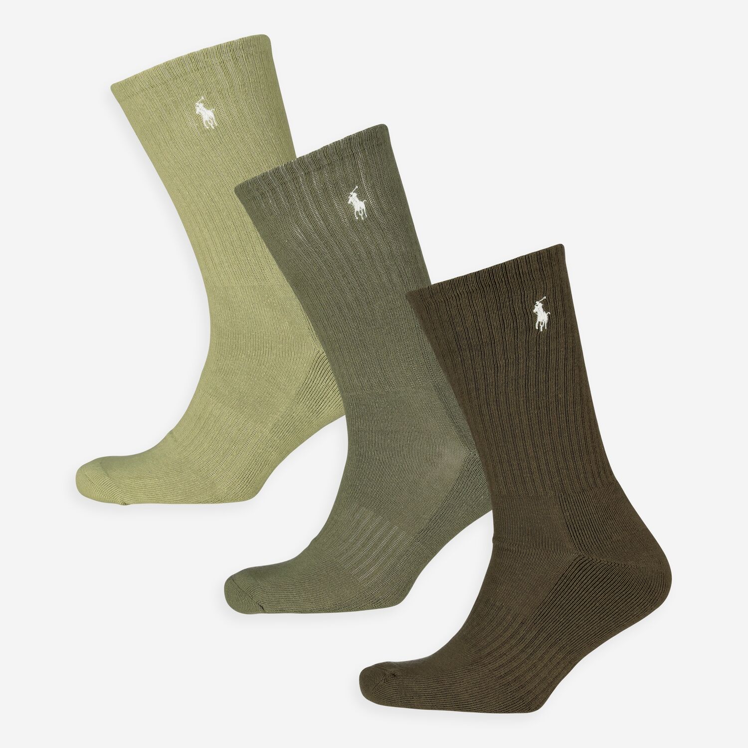 Three Pack Tonal Green Cotton Blend Crew Socks