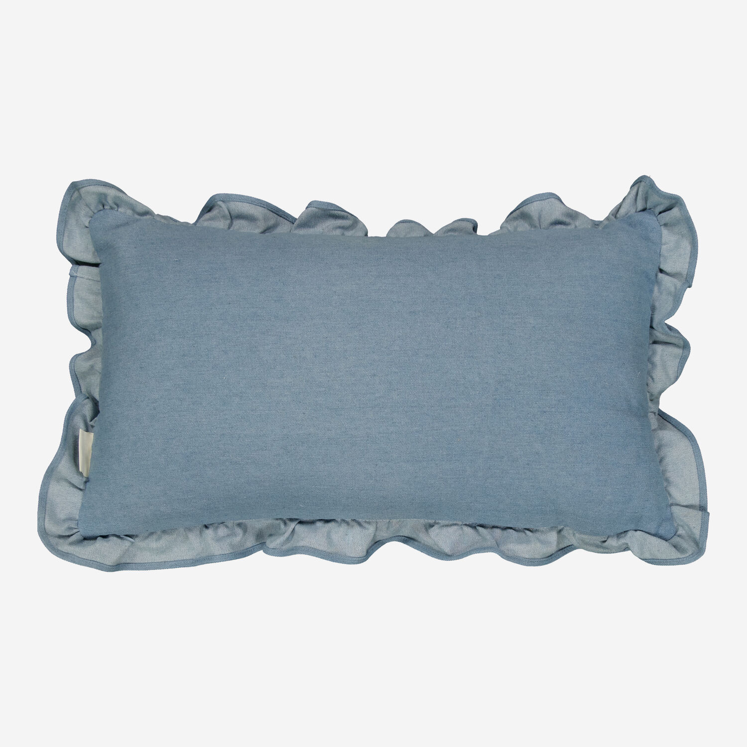 Blue Denim Ruffled Cushion 61x35cm 2