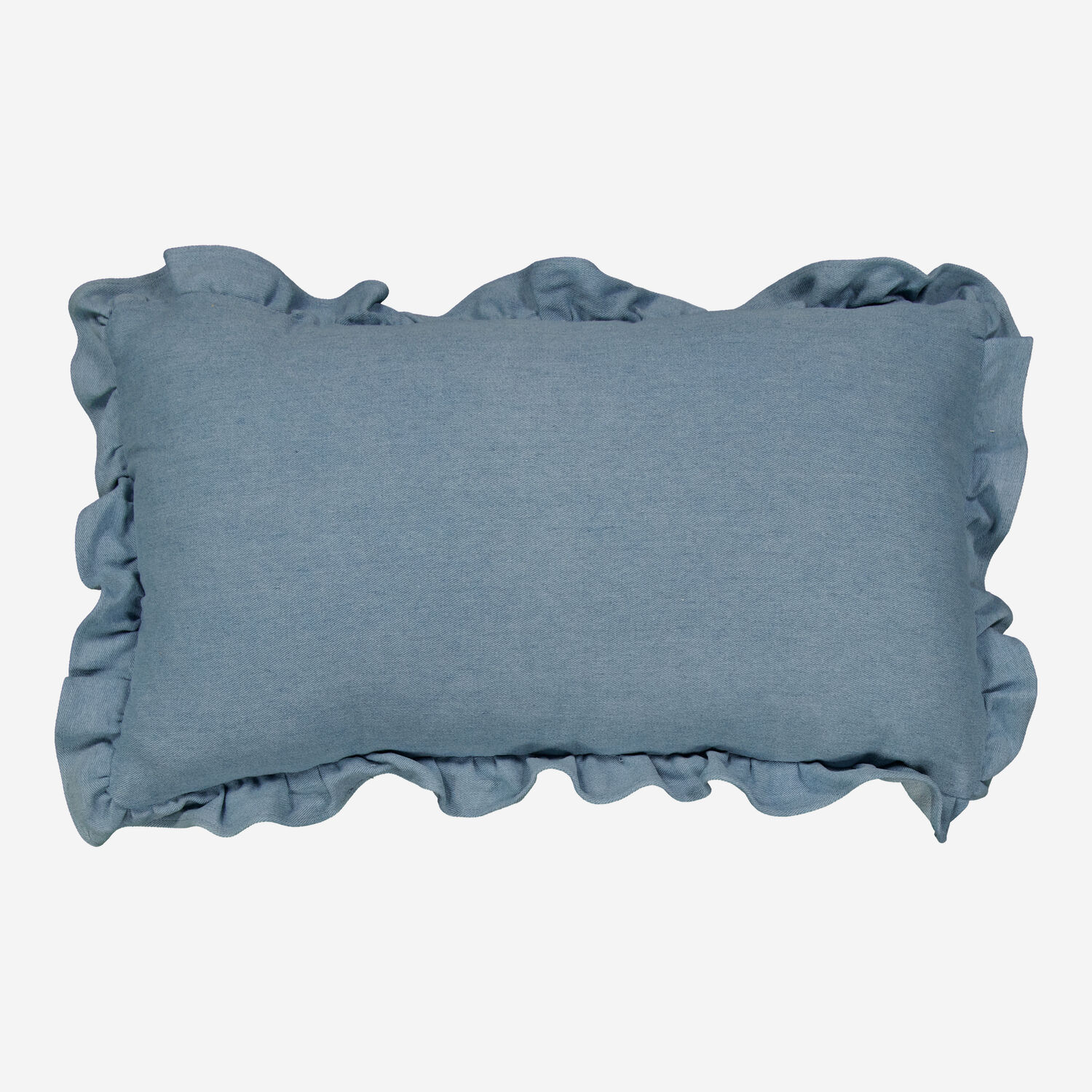 Blue Denim Ruffled Cushion 61x35cm