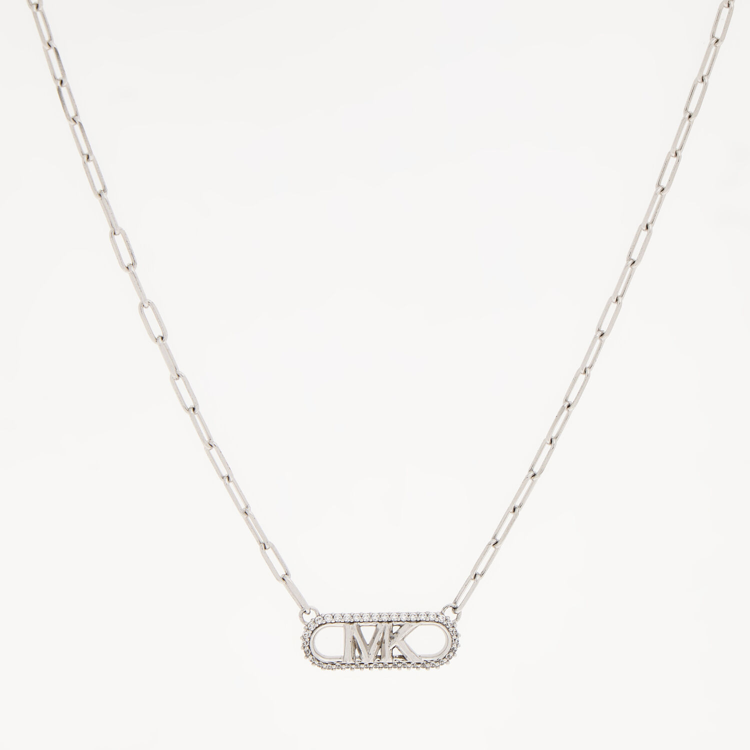 Sterling Silver Pave Logo Necklace