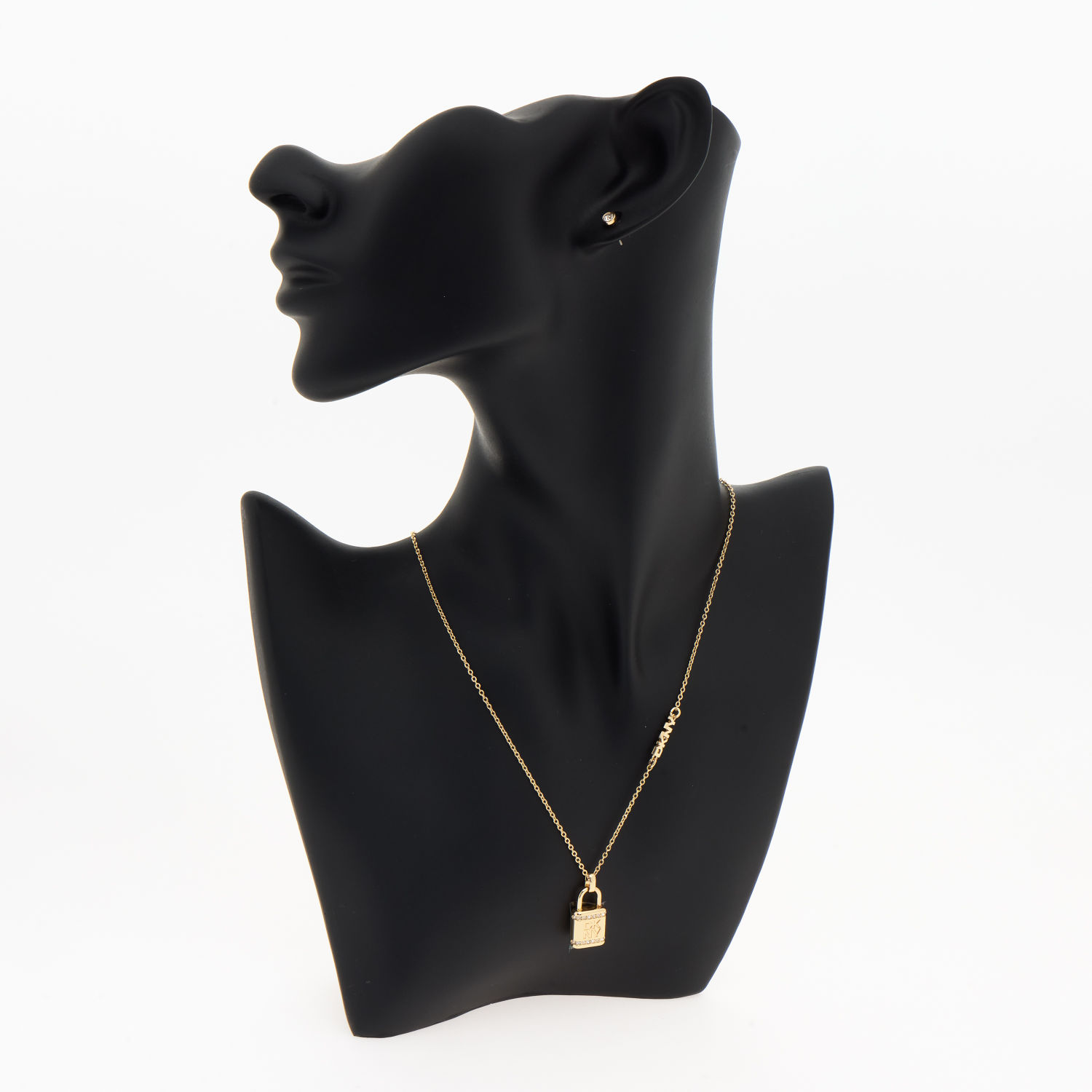  Two Piece Yellow Gold Tone Pave Lock Jewellery Set 2