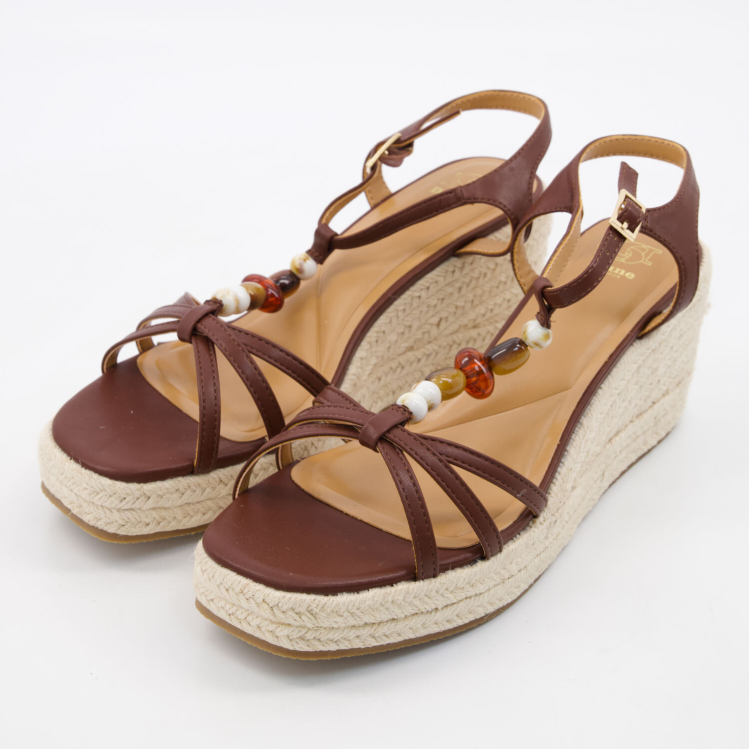 Brown & Cream Espadrille Wedge Sandals