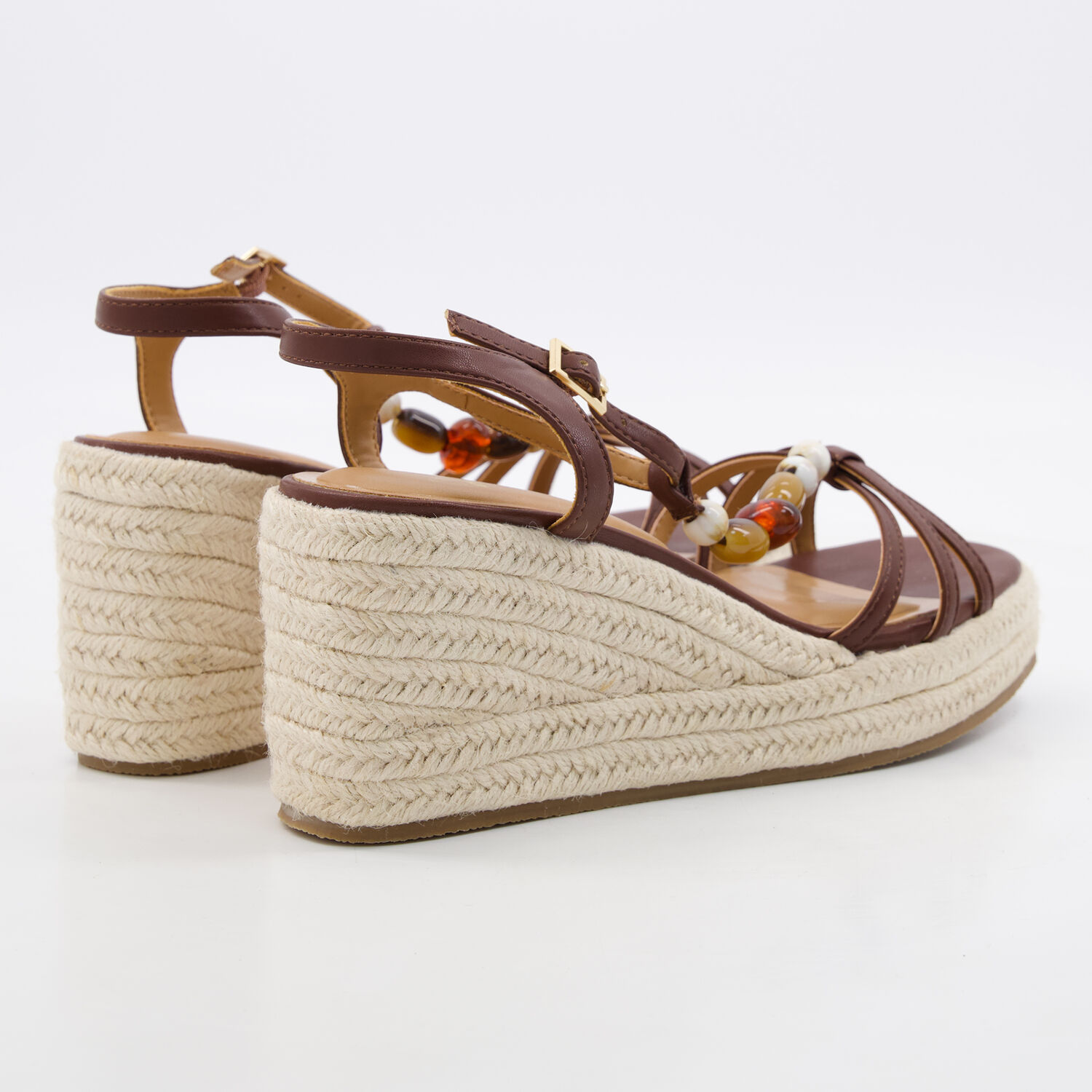 Brown & Cream Espadrille Wedge Sandals 2