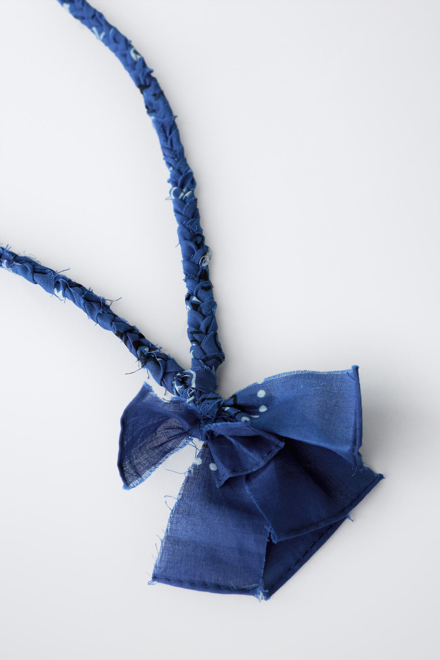 Handwoven Blue Fabric Statement Necklace 2