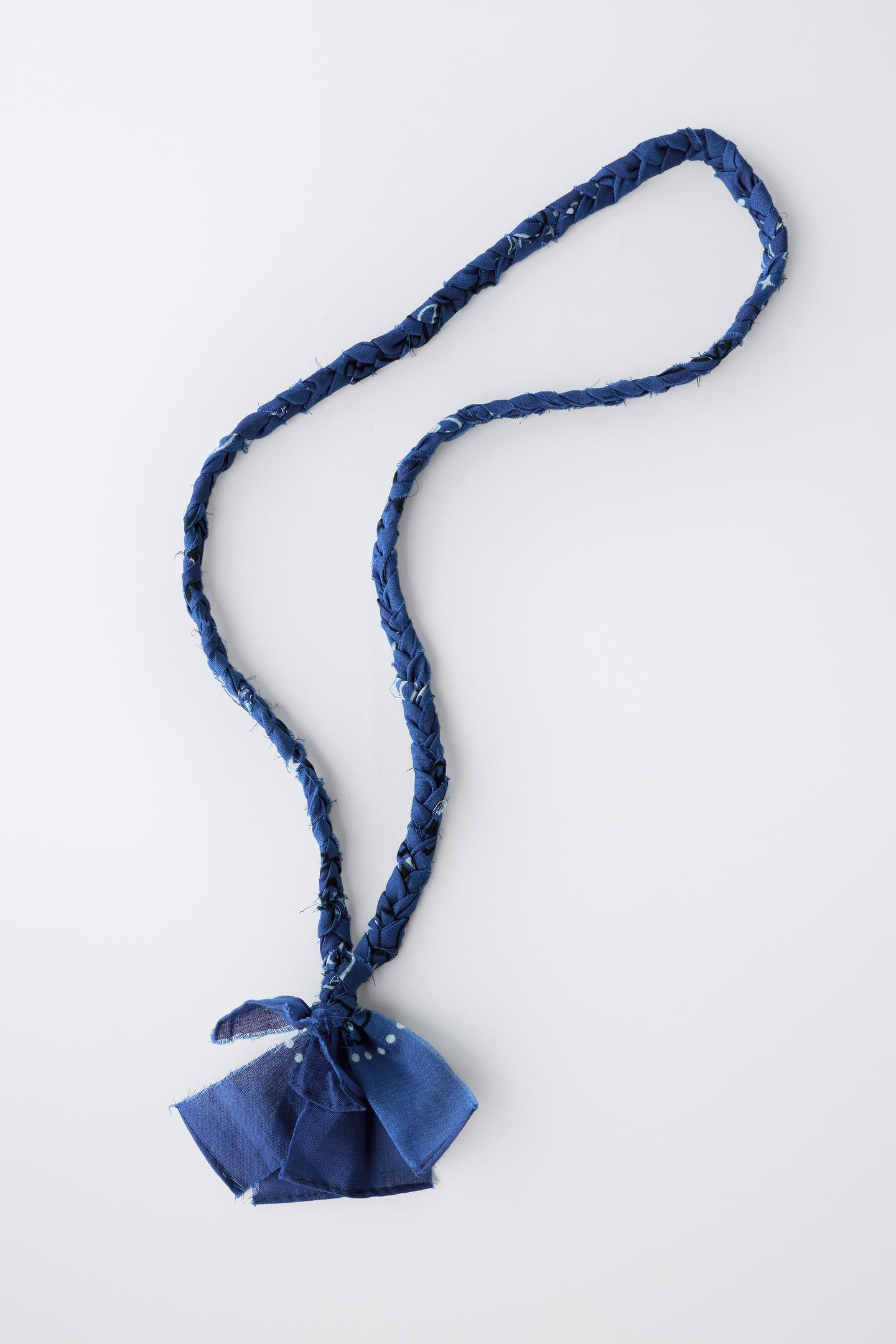 Handwoven Blue Fabric Statement Necklace 3