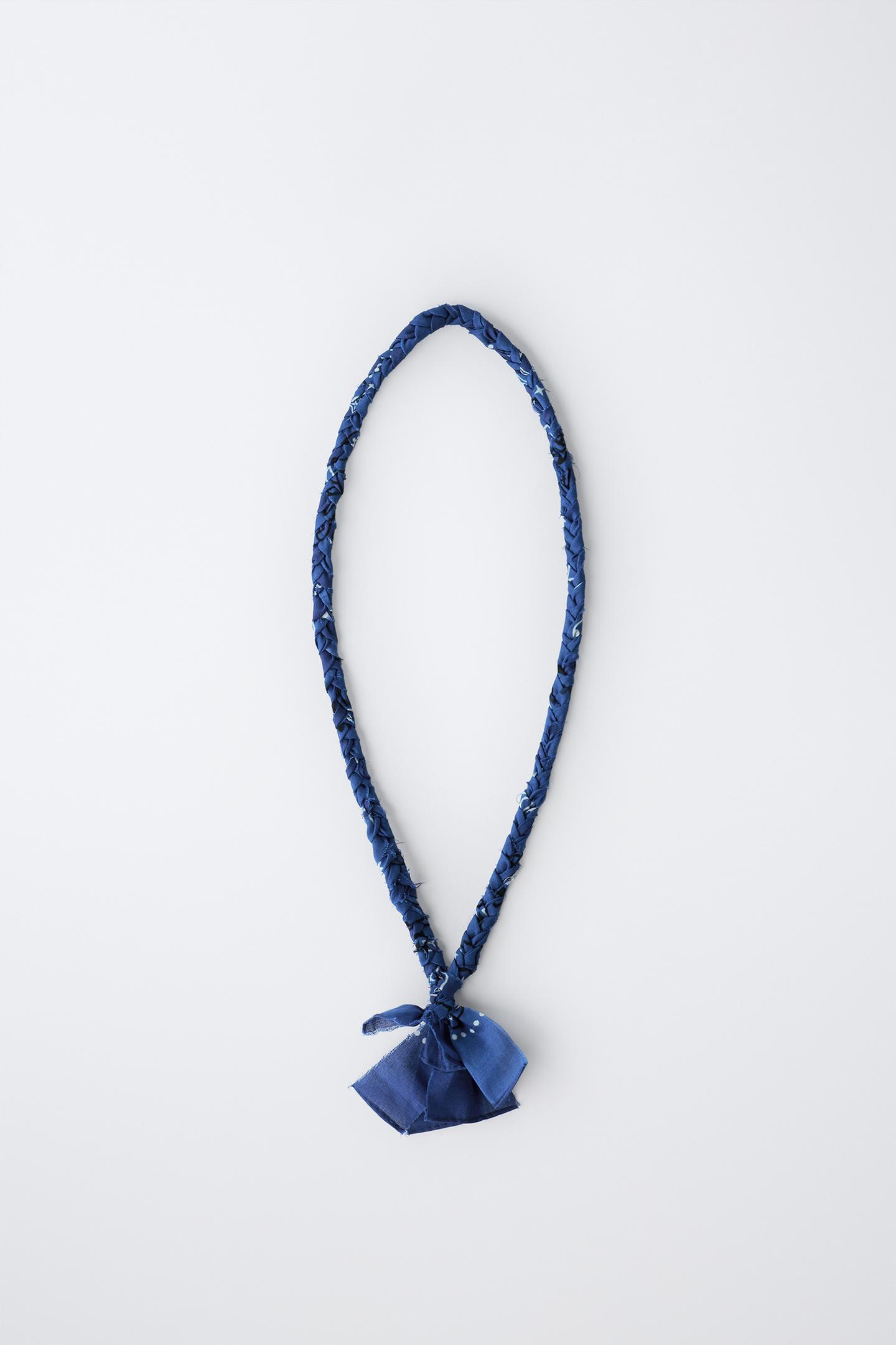 Handwoven Blue Fabric Statement Necklace 4