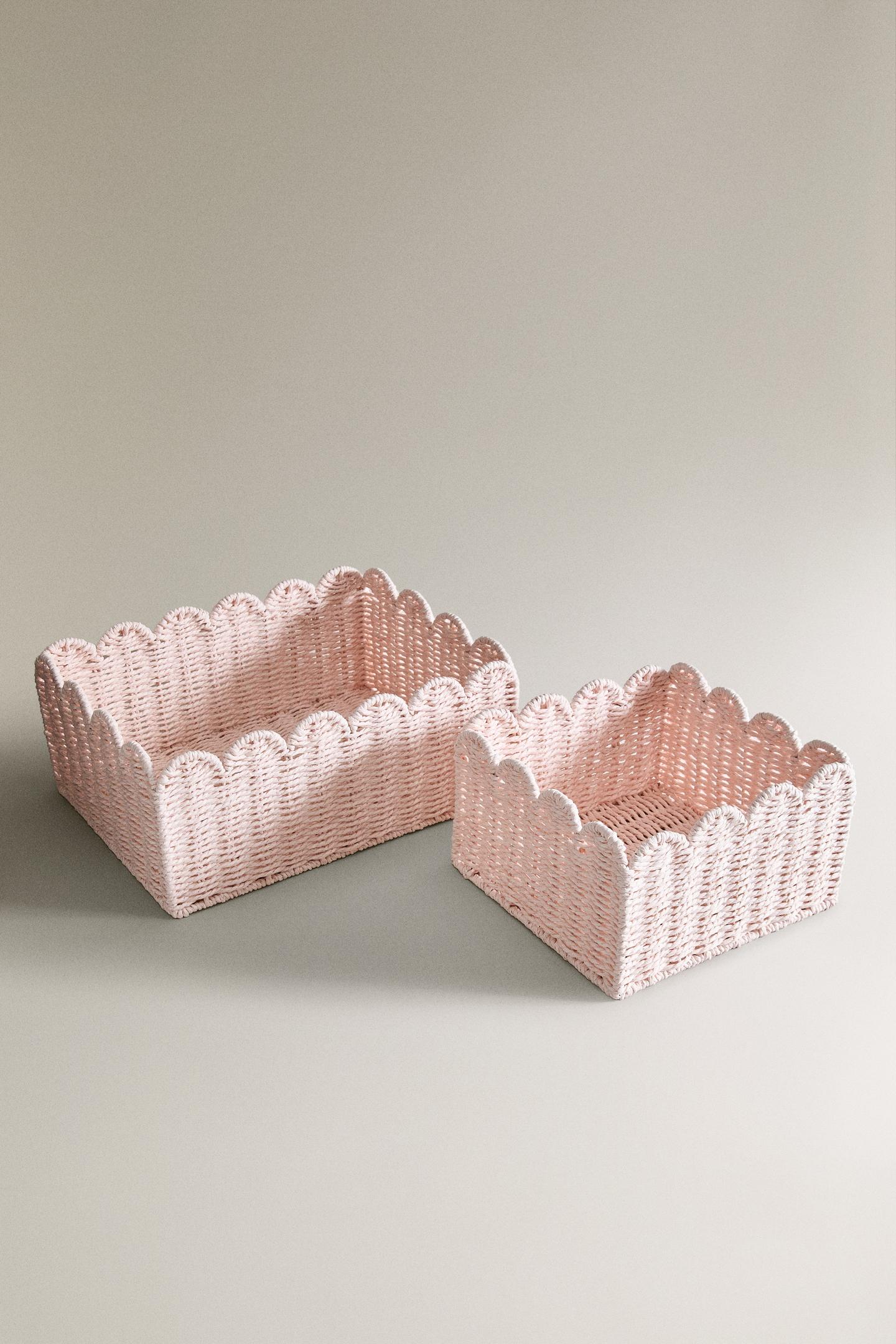 Blush Pink Woven Storage Basket Set 2