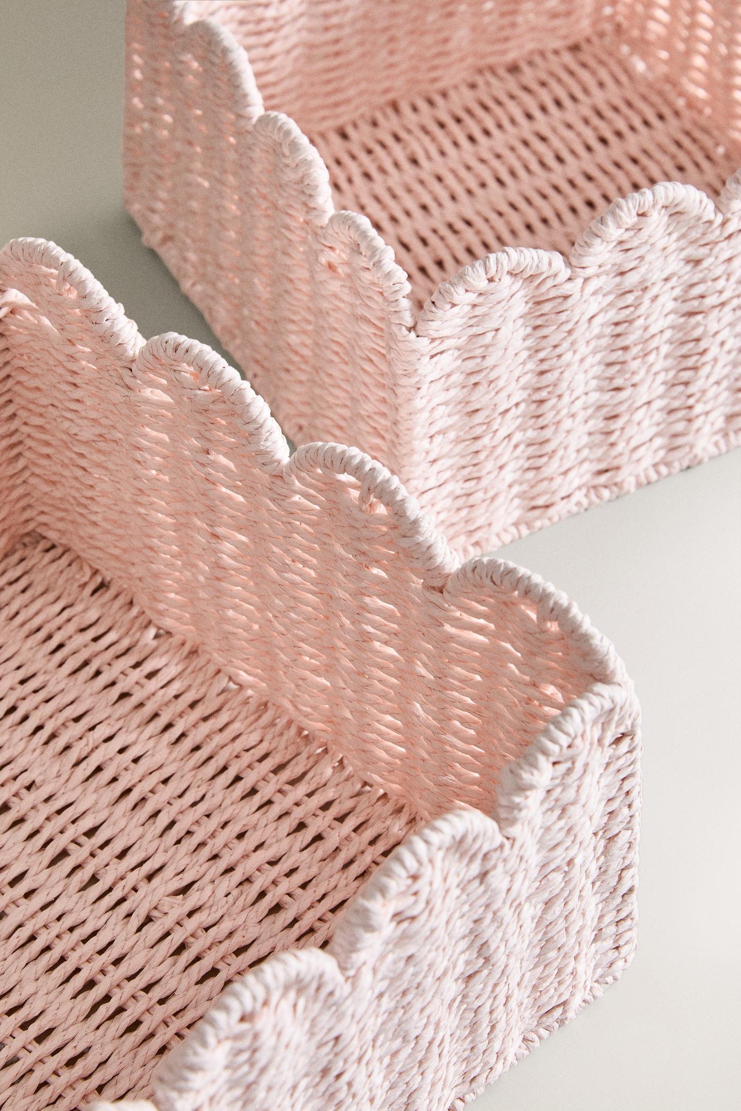 Blush Pink Woven Storage Basket Set 3