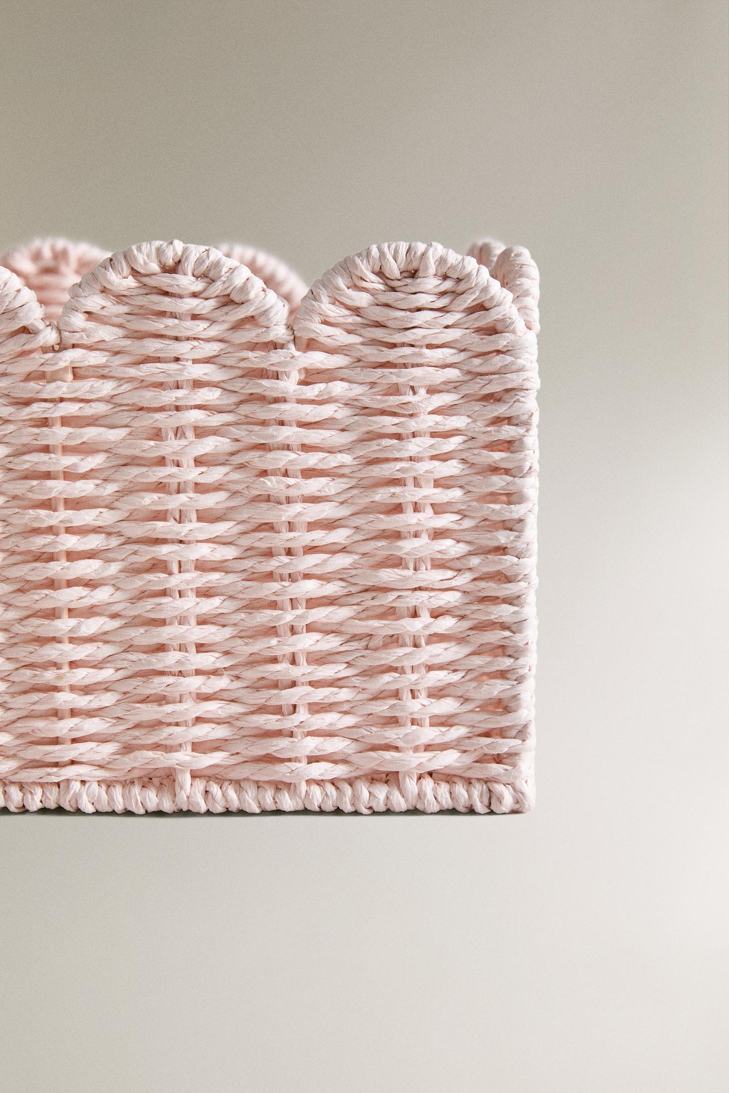 Blush Pink Woven Storage Basket Set 4