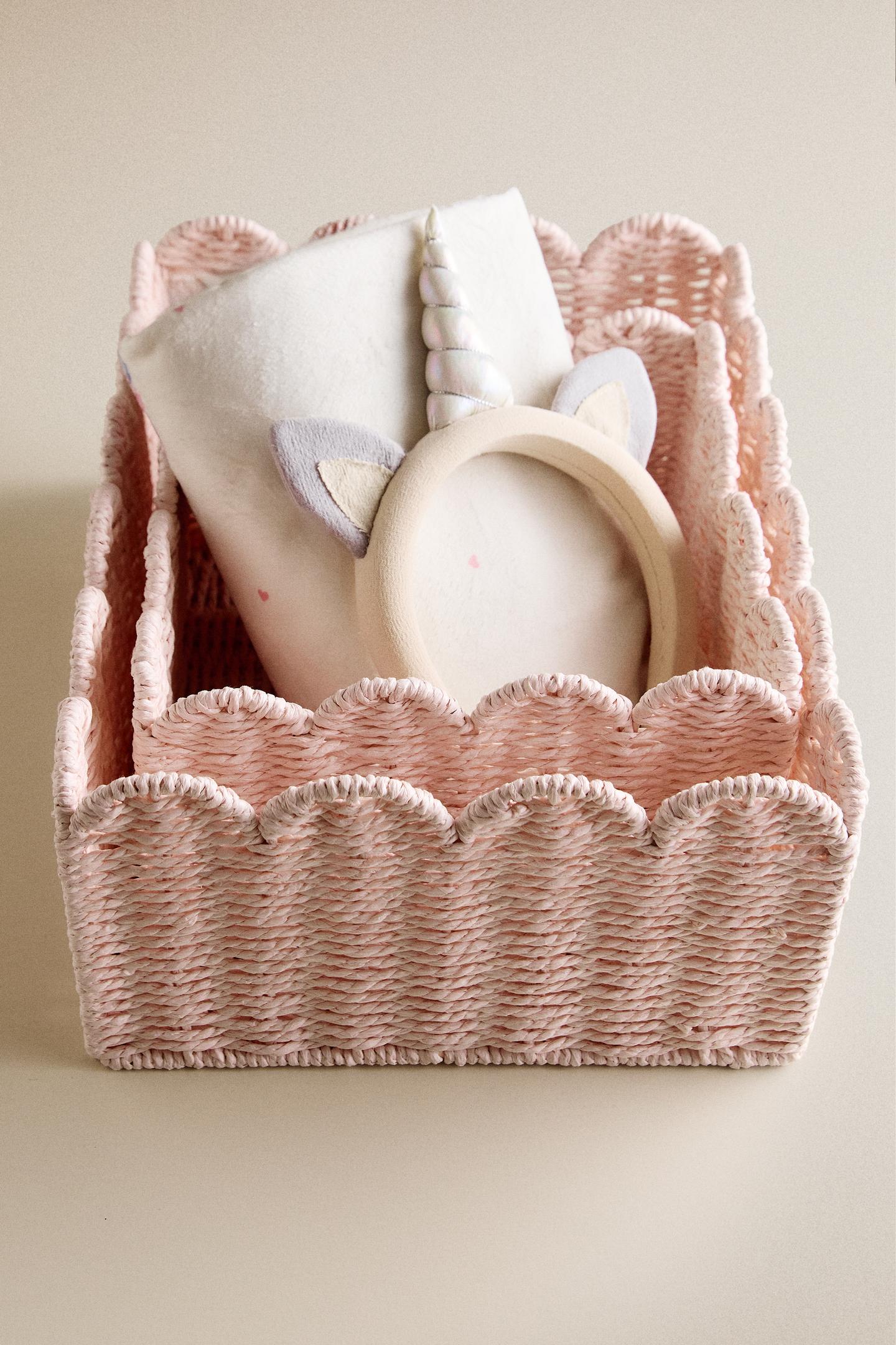 Blush Pink Woven Storage Basket Set 5